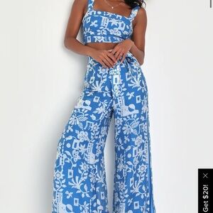 Sweet Retreat Blue Print Slit Wide-Leg Pants with Matching Top Lulus